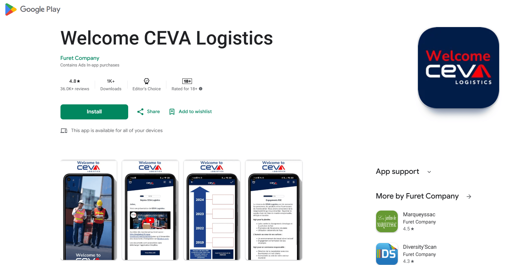 Fake Google Play listing branded as Welcome CEVA Logistics